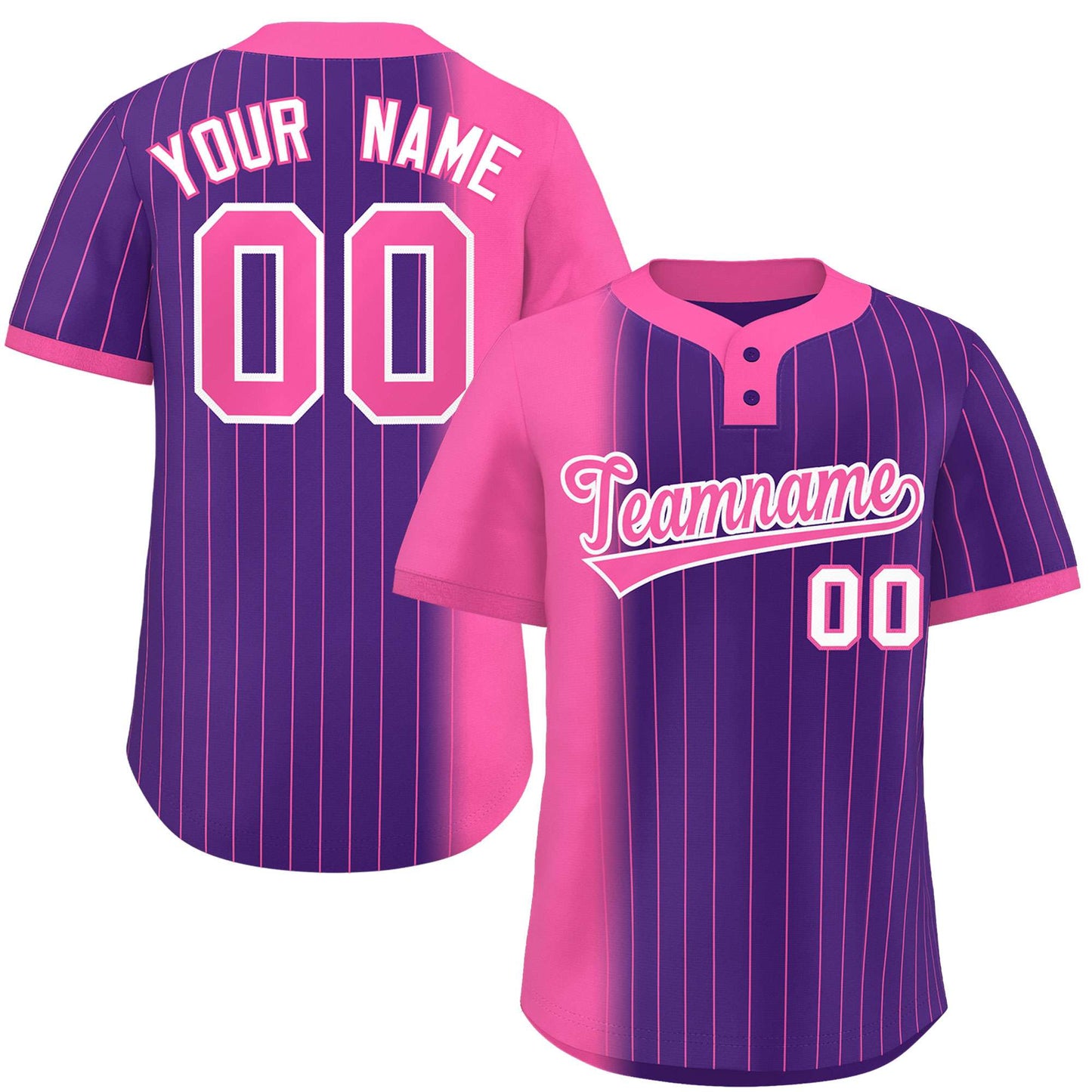 Custom Pink Purple Gradient Stripe Fashion Authentic Two-Button Softball Jersey