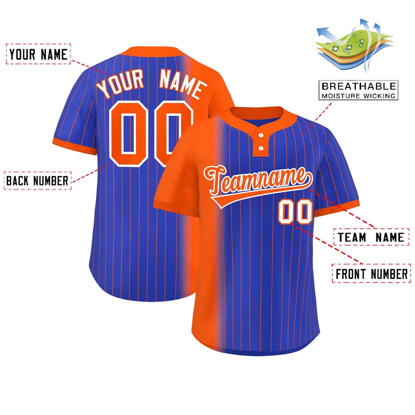 Custom Orange Royal Gradient Stripe Fashion Authentic Two-Button Softball Jersey Limited