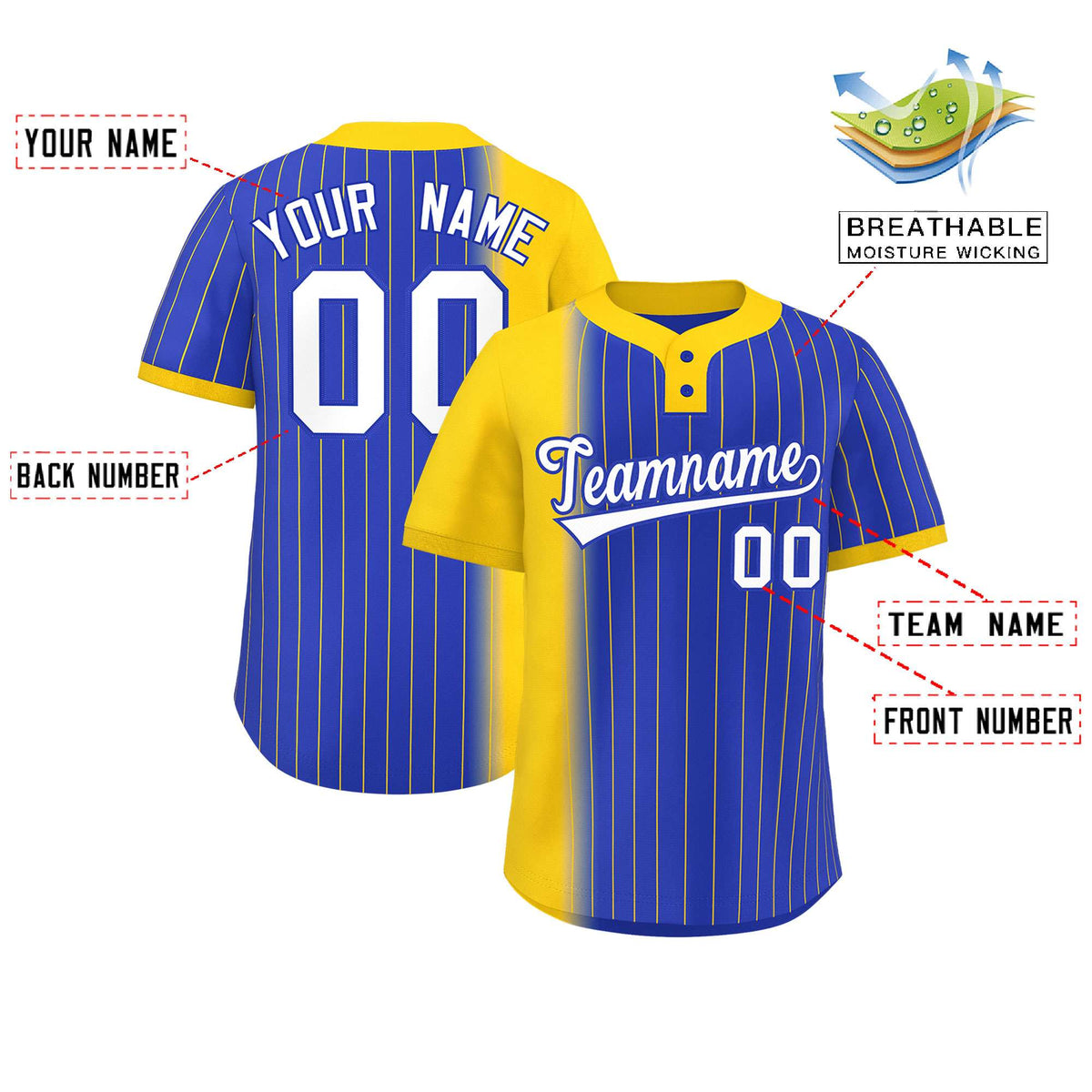 Custom Gold Royal Gradient Stripe Fashion Authentic Two-Button Softball Jersey Limited