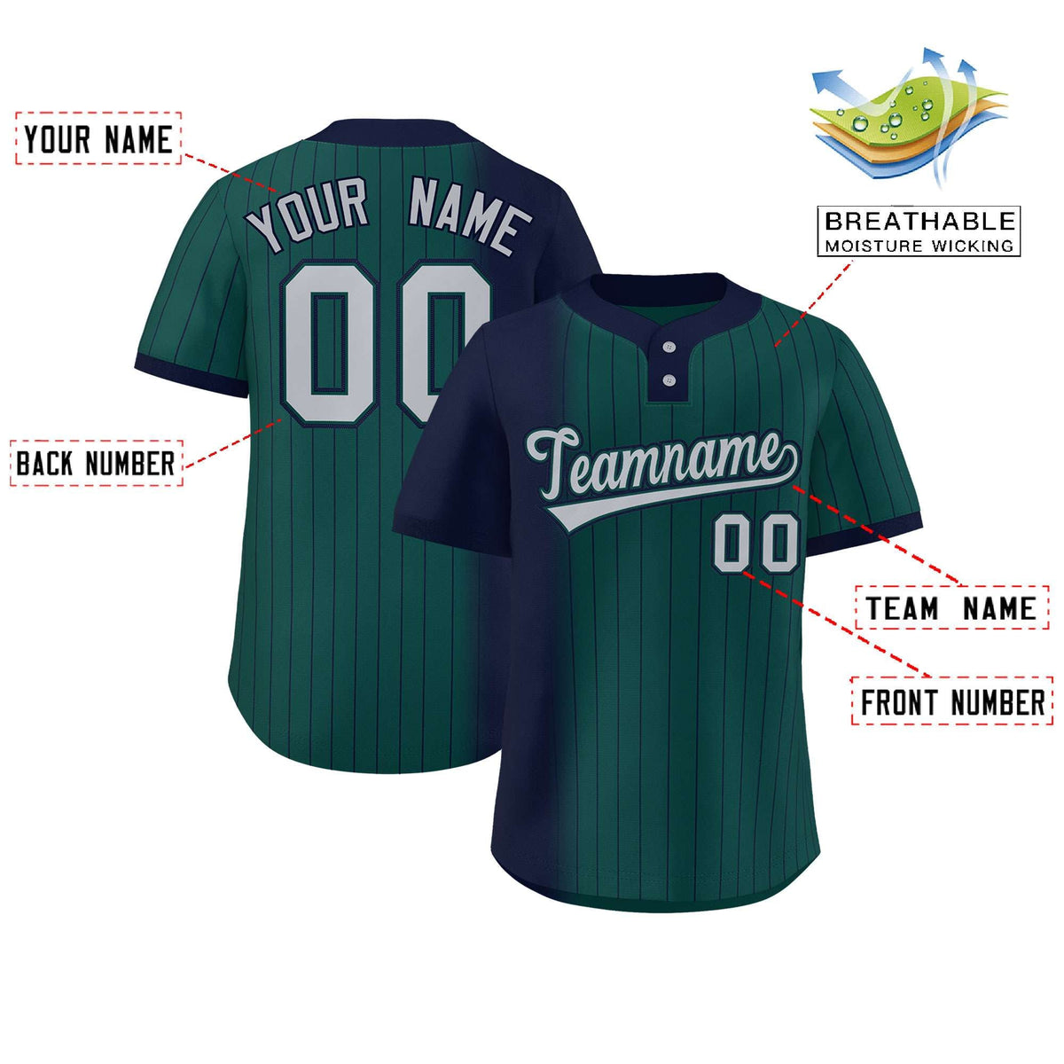 Custom Navy Midnight Green Gradient Stripe Fashion Authentic Two-Button Softball Jersey Limited