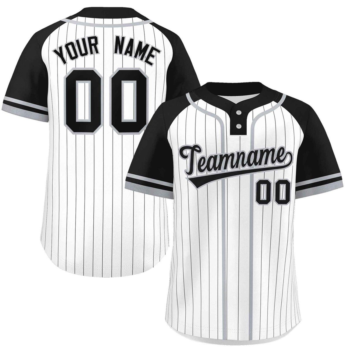 Custom White Black-Gray Stripe Fashion Raglan Sleeves Authentic Two-Button Softball Jersey