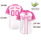 Custom White Pink Stripe Fashion Raglan Sleeves Authentic Two-Button Softball Jersey Limited
