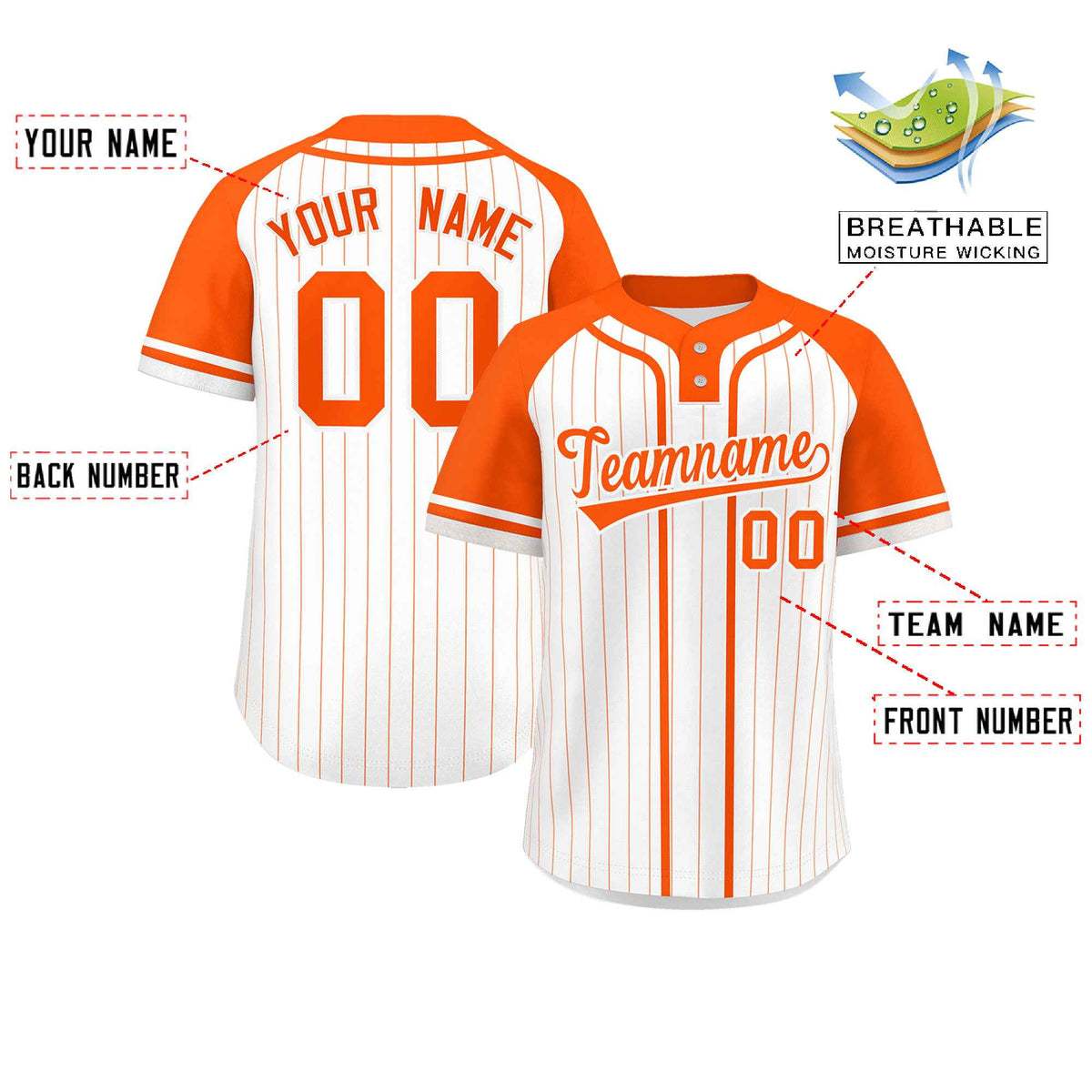 Custom White Orange Stripe Fashion Raglan Sleeves Authentic Two-Button Softball Jersey Limited