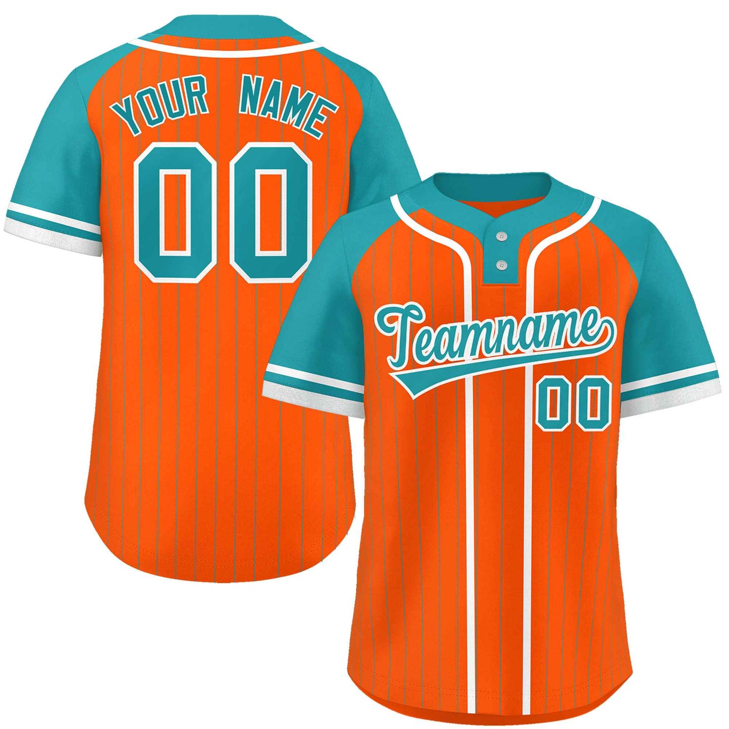 Custom Orange Aqua-White Stripe Fashion Raglan Sleeves Authentic Two-Button Softball Jersey