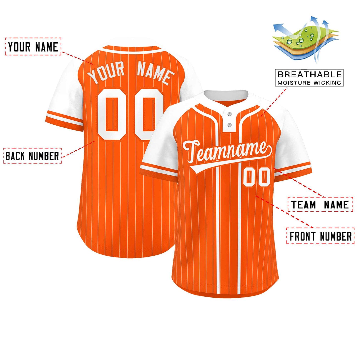 Custom Orange White Stripe Fashion Raglan Sleeves Authentic Two-Button Softball Jersey Limited