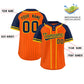 Custom Orange Navy-Gold Stripe Fashion Raglan Sleeves Authentic Two-Button Softball Jersey Limited