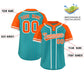 Custom Aqua Orange-White Stripe Fashion Raglan Sleeves Authentic Two-Button Softball Jersey Limited