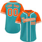 Custom Aqua Orange-White Stripe Fashion Raglan Sleeves Authentic Two-Button Softball Jersey