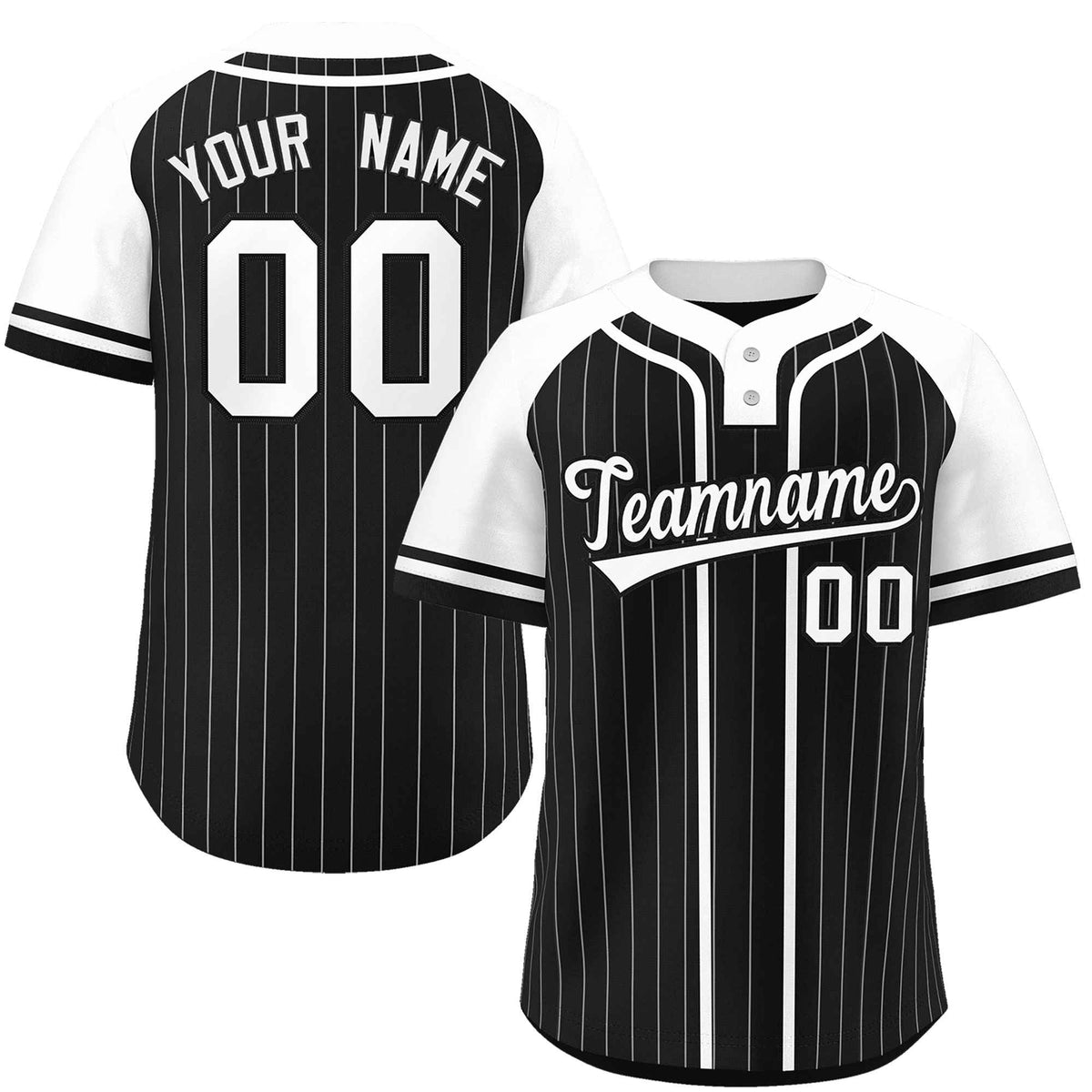 Custom Black White Stripe Fashion Raglan Sleeves Authentic Two-Button Softball Jersey