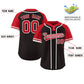 Custom Black Red-White Stripe Fashion Raglan Sleeves Authentic Two-Button Softball Jersey Limited