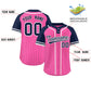Custom Pink Navy-White Stripe Fashion Raglan Sleeves Authentic Two-Button Softball Jersey Limited