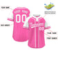 Custom Pink White Stripe Fashion Raglan Sleeves Authentic Two-Button Softball Jersey Limited
