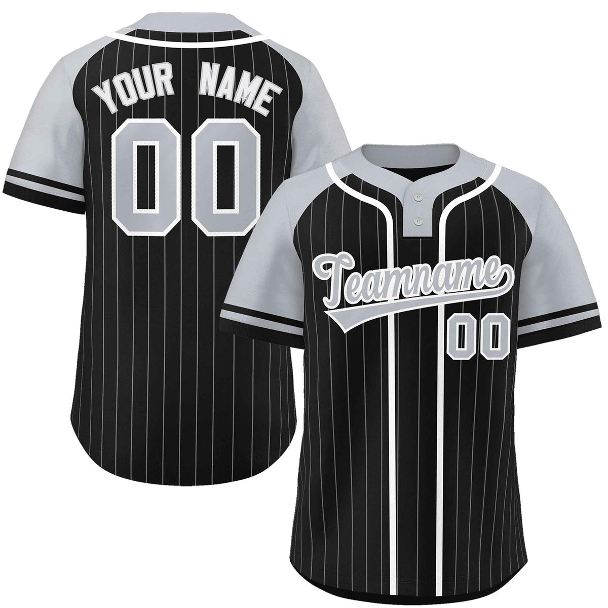 Custom Black Gray-White Stripe Fashion Raglan Sleeves Authentic Two-Button Softball Jersey