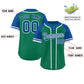 Custom Kelly Green Royal-White Stripe Fashion Raglan Sleeves Authentic Two-Button Softball Jersey Limited