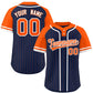 Custom Navy Orange-White Stripe Fashion Raglan Sleeves Authentic Two-Button Softball Jersey