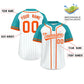 Custom White Aqua-Orange Stripe Fashion Raglan Sleeves Authentic Two-Button Softball Jersey Limited