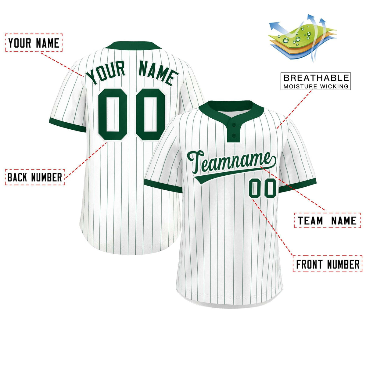 Custom White Green Stripe Fashion Authentic Two-Button Softball Jersey Limited