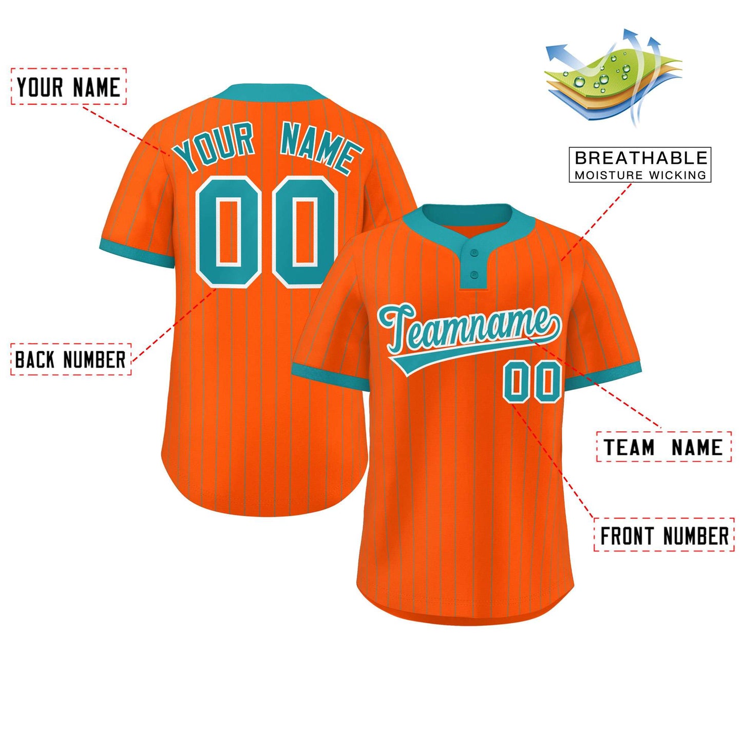 Custom Orange Aqua Stripe Fashion Authentic Two-Button Softball Jersey Limited