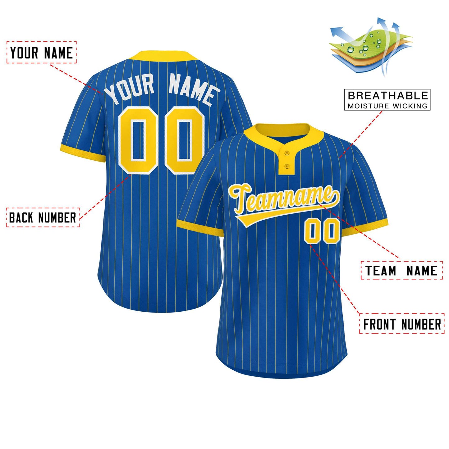 Custom Royal Gold Stripe Fashion Authentic Two-Button Softball Jersey Limited