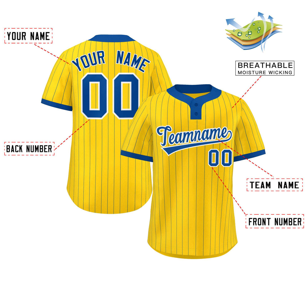 Custom Gold Royal Stripe Fashion Authentic Two-Button Softball Jersey Limited