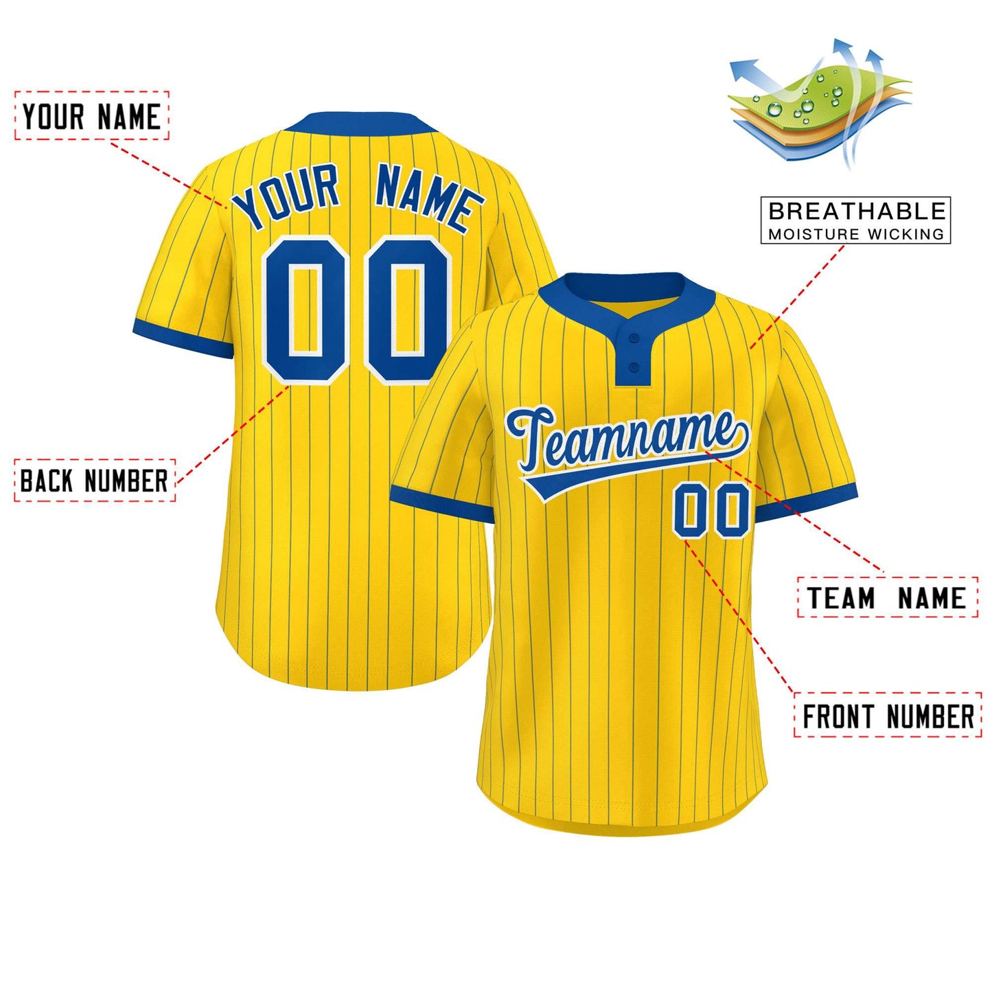 Custom Gold Royal Stripe Fashion Authentic Two-Button Softball Jersey Limited