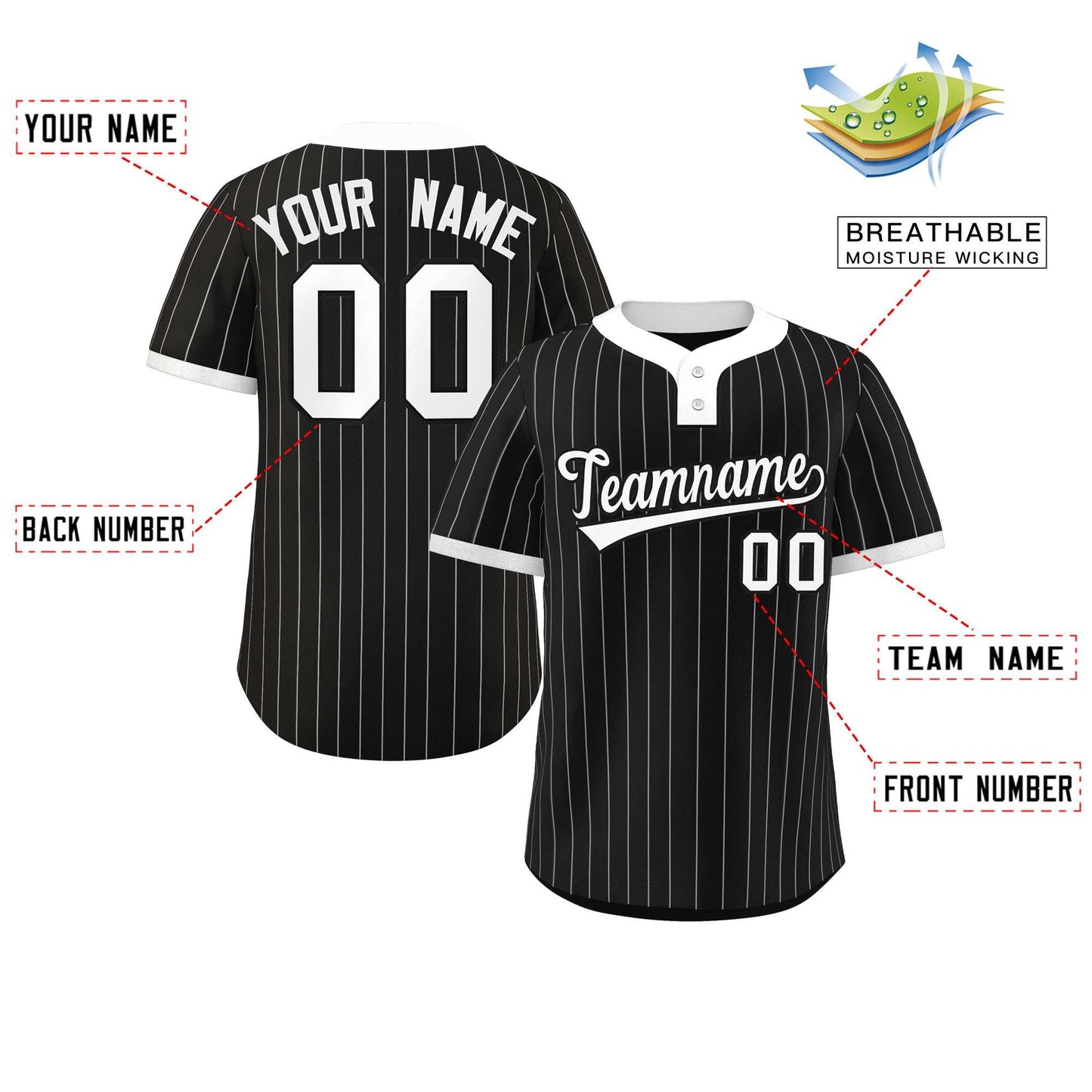 Custom Black White Stripe Fashion Authentic Two-Button Softball Jersey Limited