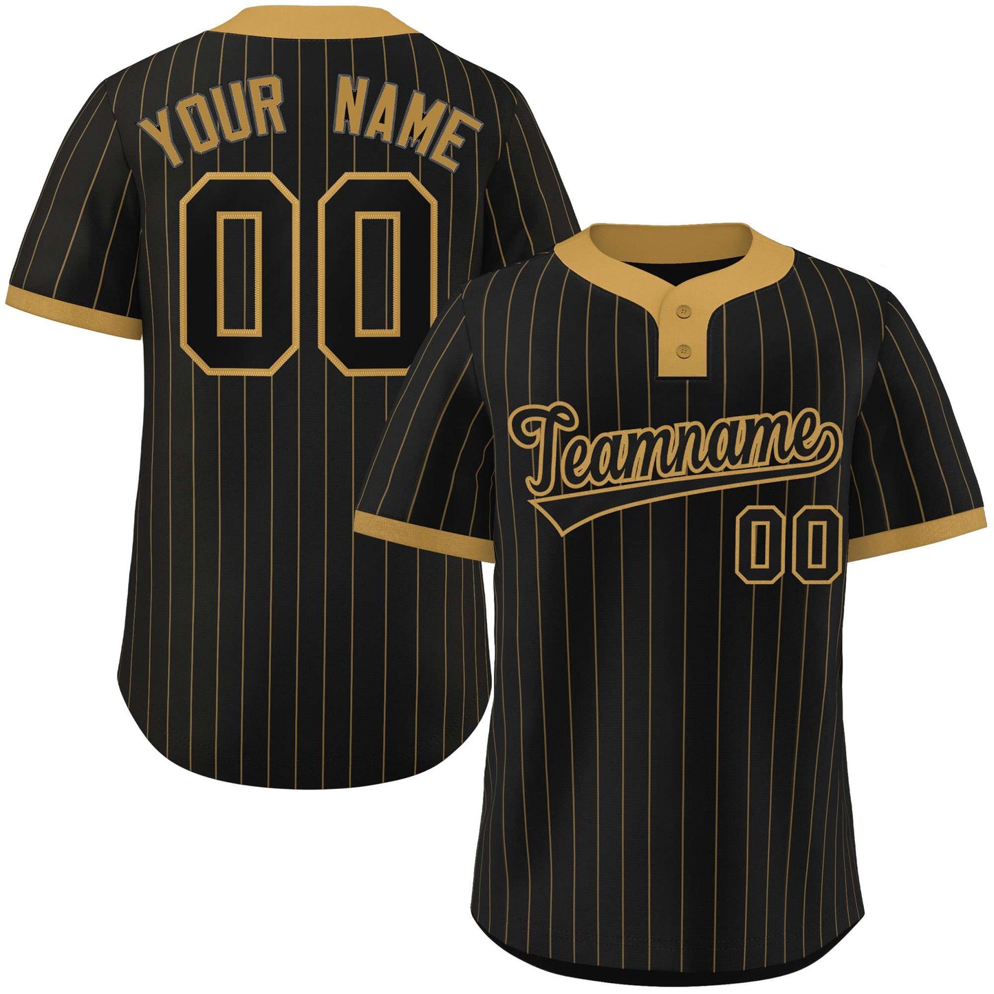 Custom Black Old Gold Stripe Fashion Authentic Two-Button Softball Jersey
