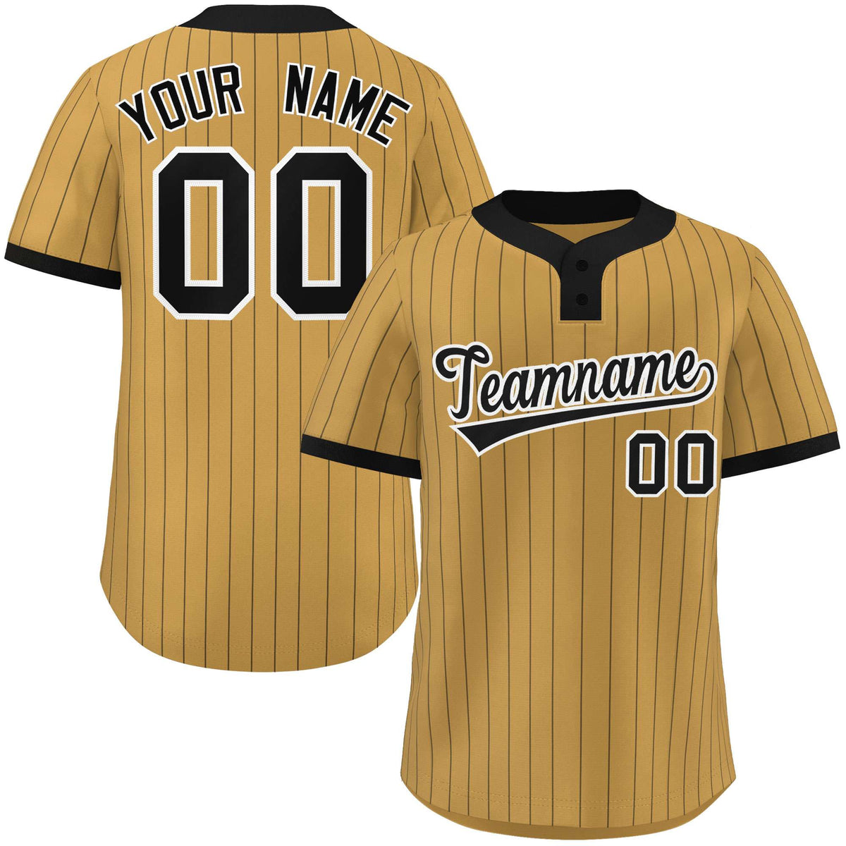 Custom Old Gold Black Stripe Fashion Authentic Two-Button Softball Jersey