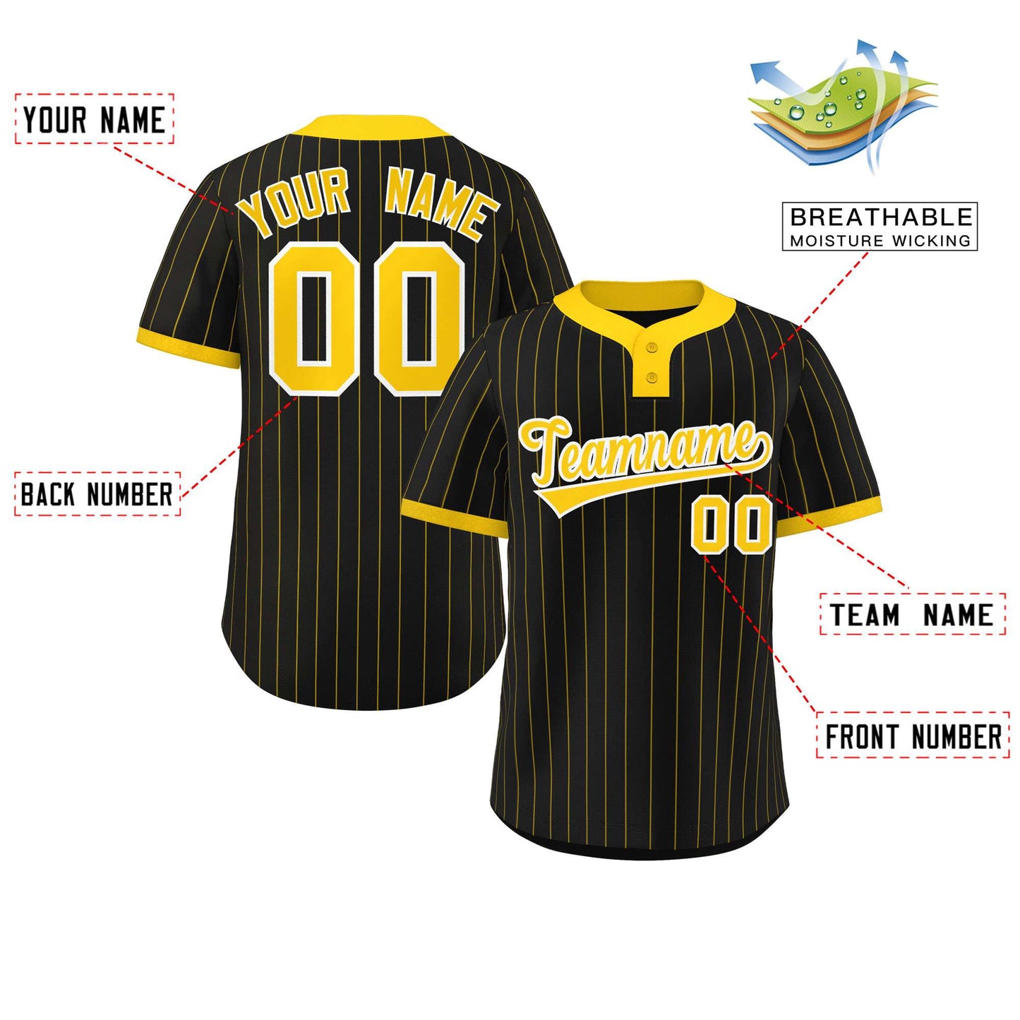 Custom Black Gold Stripe Fashion Authentic Two-Button Softball Jersey Limited