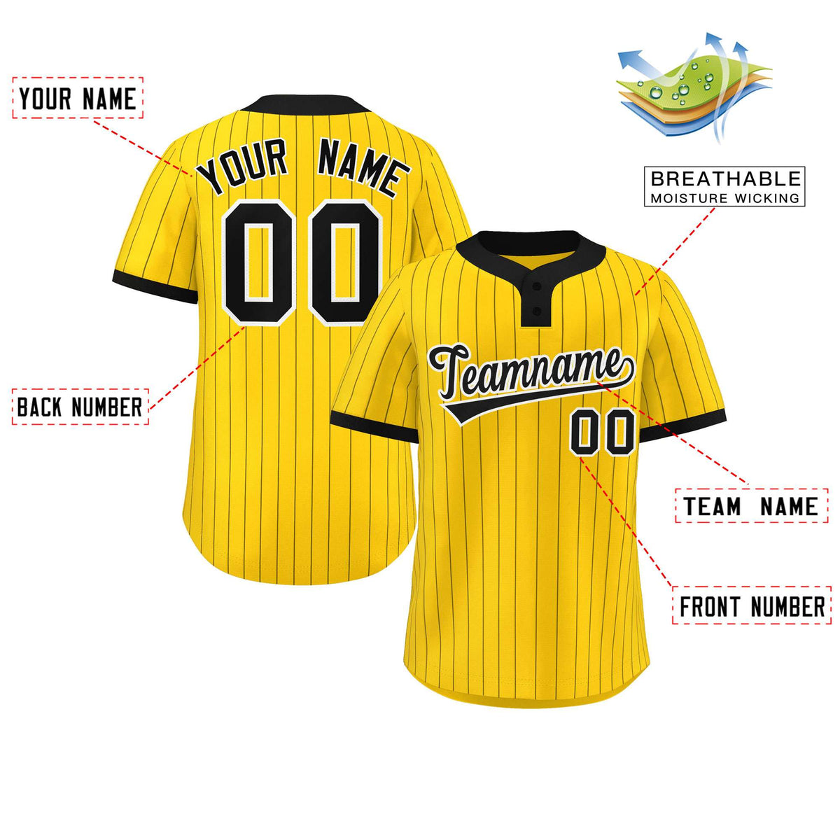 Custom Gold Black Stripe Fashion Authentic Two-Button Softball Jersey Limited