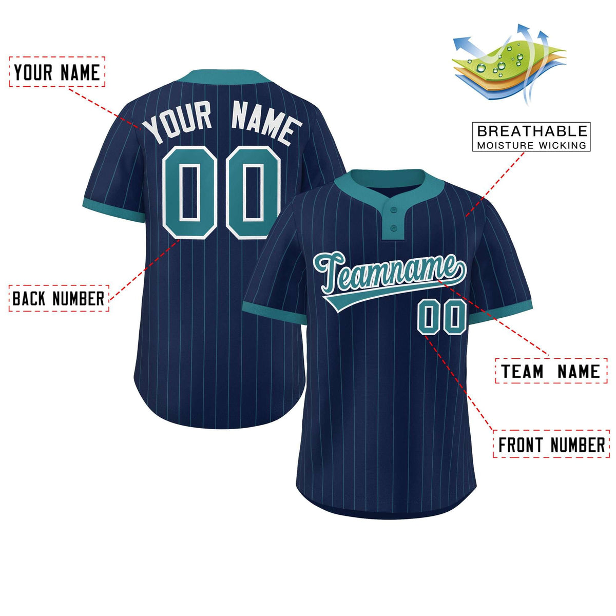 Custom Navy Aqua Stripe Fashion Authentic Two-Button Softball Jersey Limited