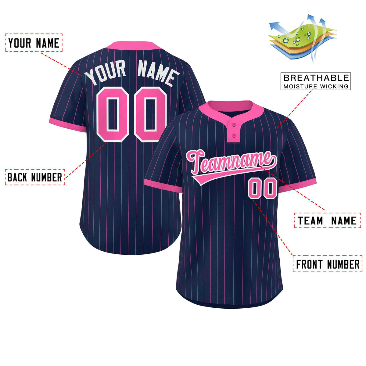 Custom Navy Pink Stripe Fashion Authentic Two-Button Softball Jersey Limited