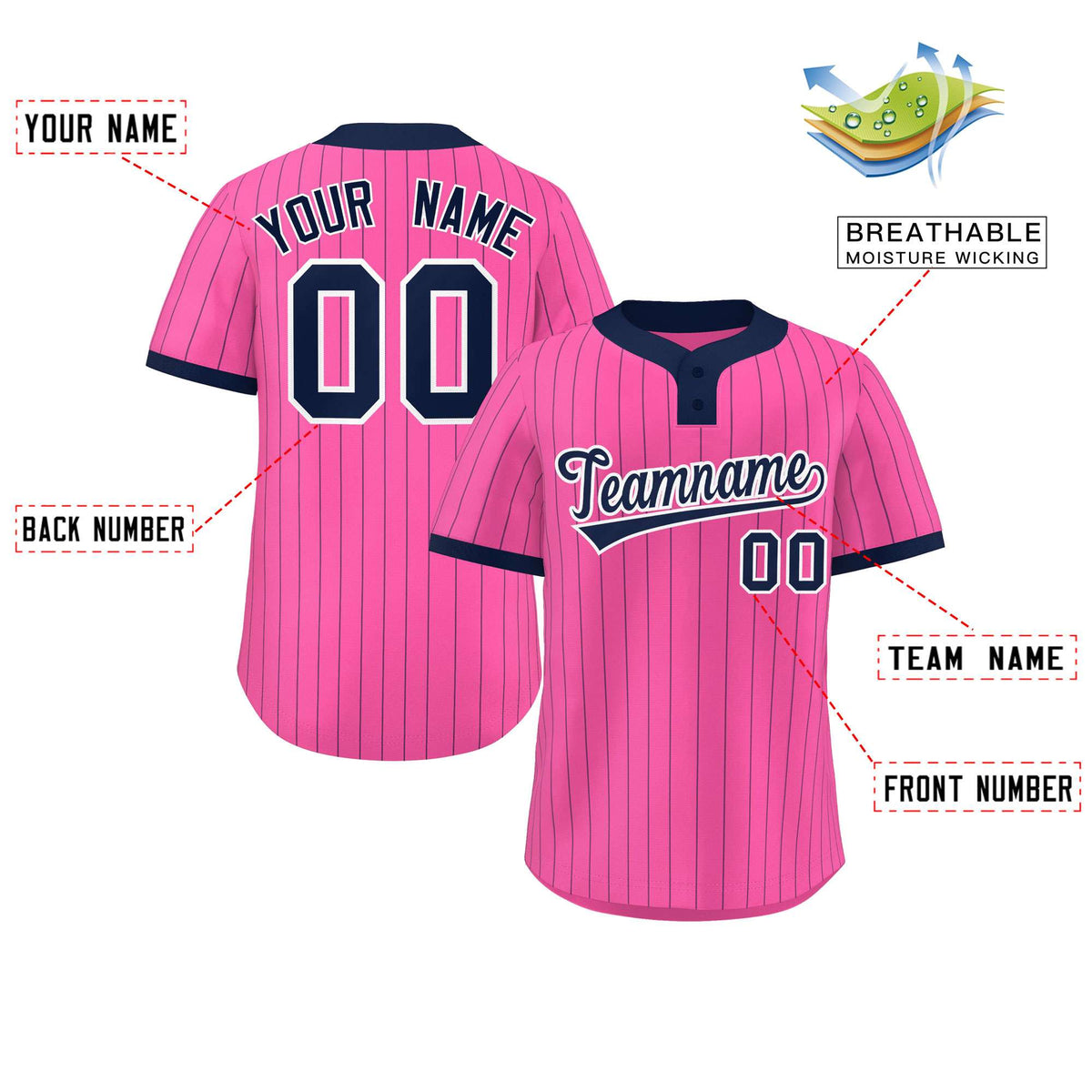 Custom Pink Navy Stripe Fashion Authentic Two-Button Softball Jersey Limited