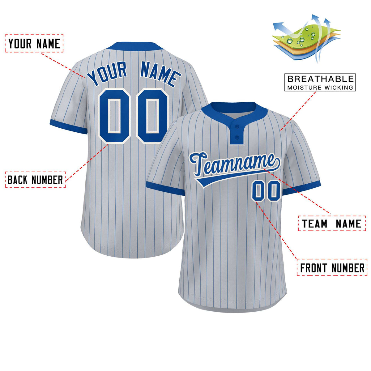 Custom Gray Royal Stripe Fashion Authentic Two-Button Softball Jersey Limited