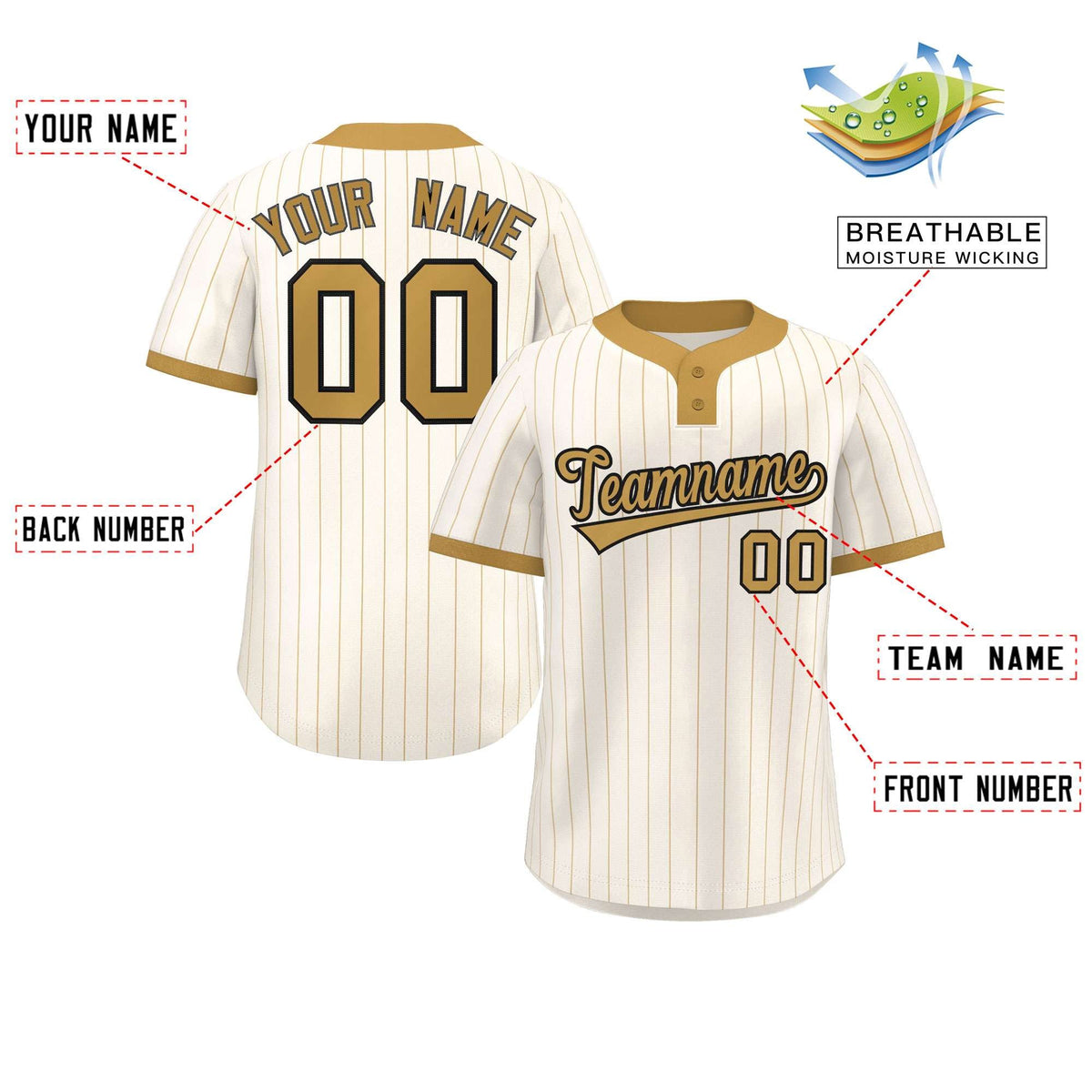 Custom Cream Old Gold Stripe Fashion Authentic Two-Button Softball Jersey Limited