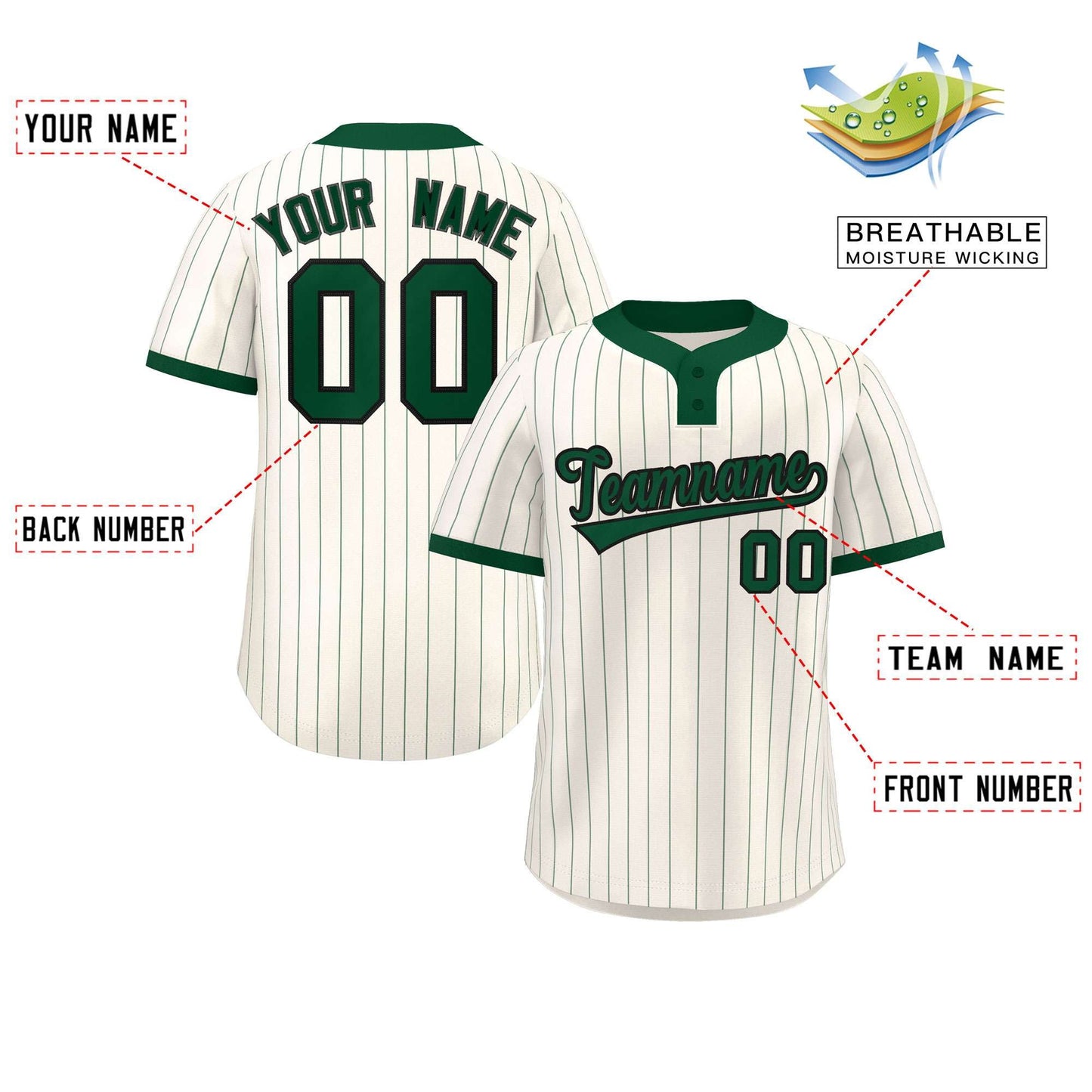 Custom Cream Green Stripe Fashion Authentic Two-Button Softball Jersey Limited