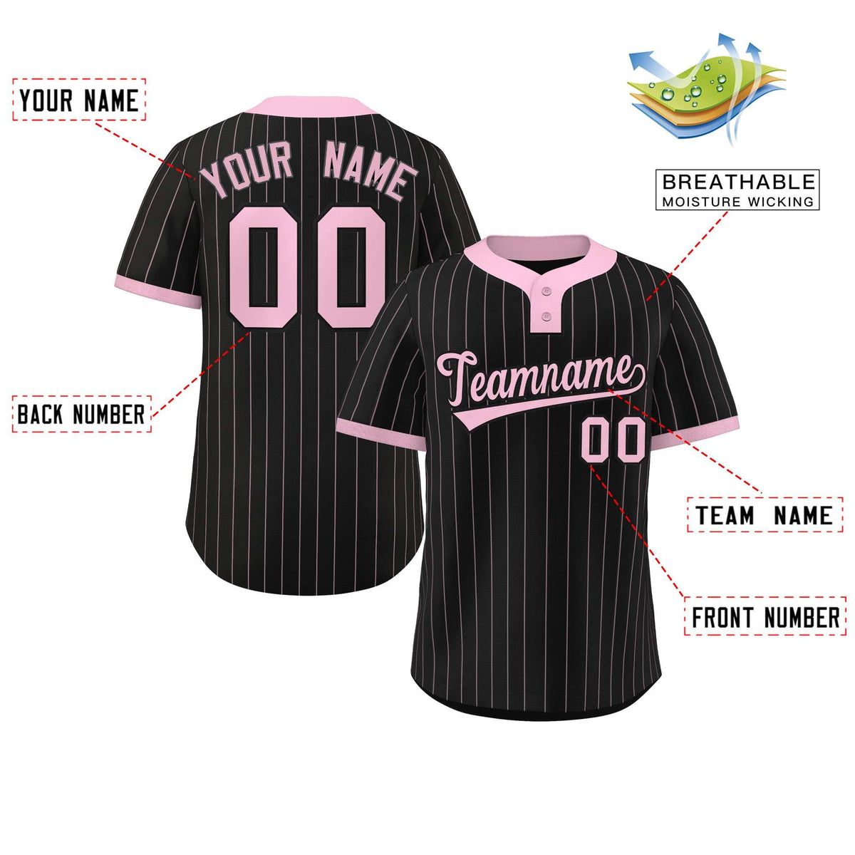 Custom Black Light Pink Stripe Fashion Authentic Two-Button Softball Jersey Limited