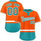 Custom Orange White-Aqua Color Block Personalized Authentic Two-Button Softball Jersey