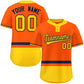 Custom Orange Navy-Gold Color Block Personalized Authentic Two-Button Softball Jersey