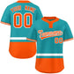 Custom Aqua White-Orange Color Block Personalized Authentic Two-Button Softball Jersey