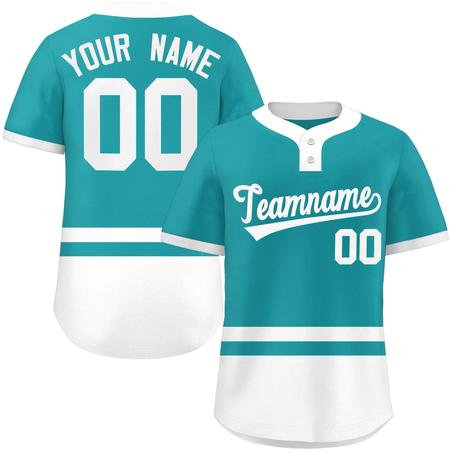 Custom Aqua White Color Block Personalized Authentic Two-Button Softball Jersey