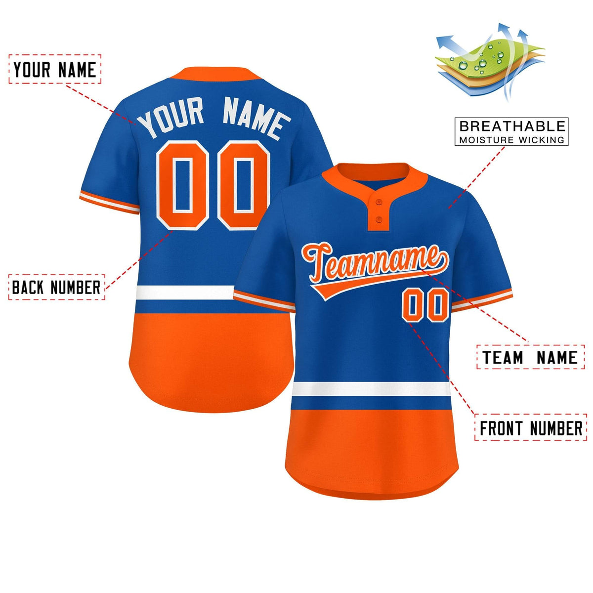 Custom Royal White-Orange Color Block Personalized Authentic Two-Button Softball Jersey Limited