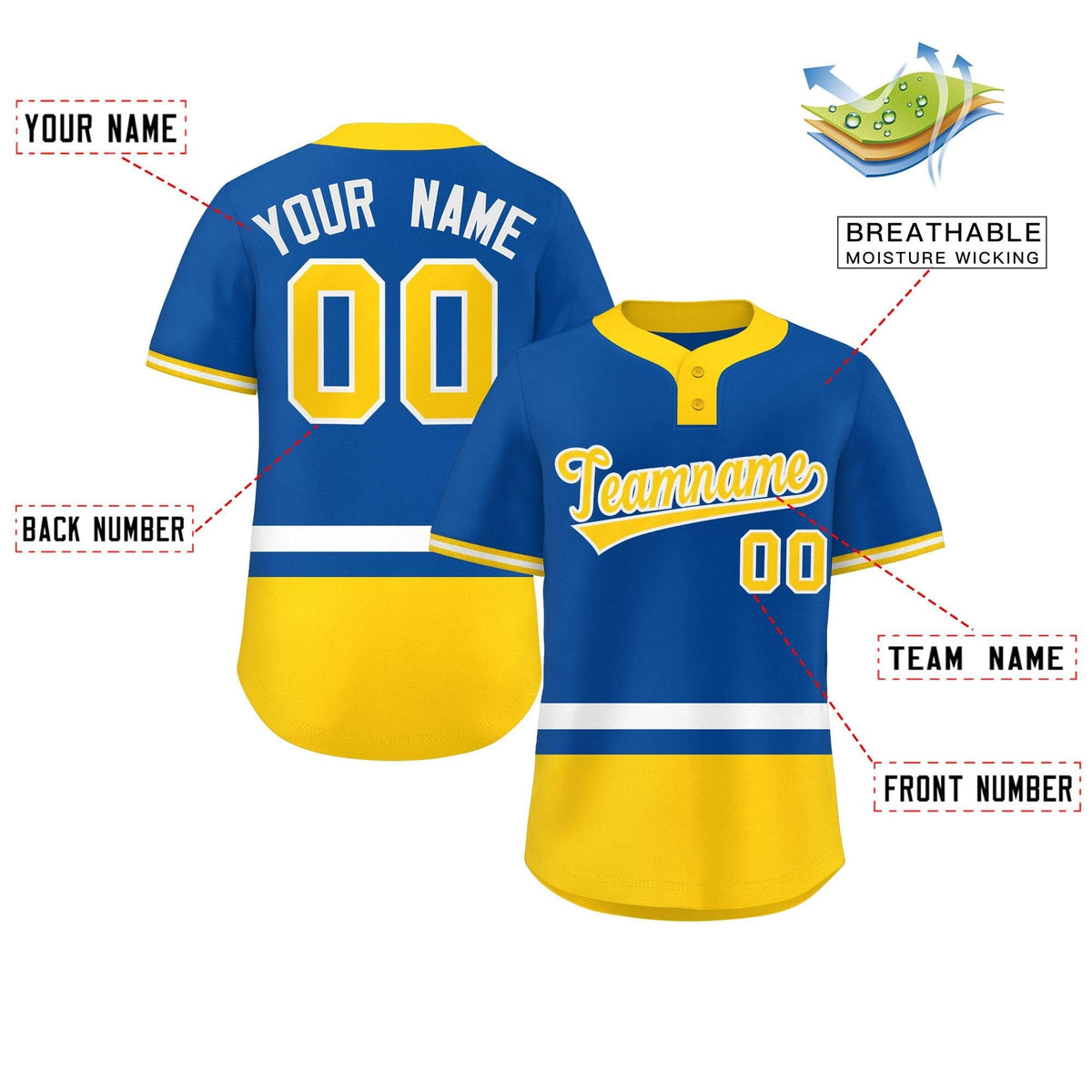 Custom Royal White-Gold Color Block Personalized Authentic Two-Button Softball Jersey Limited