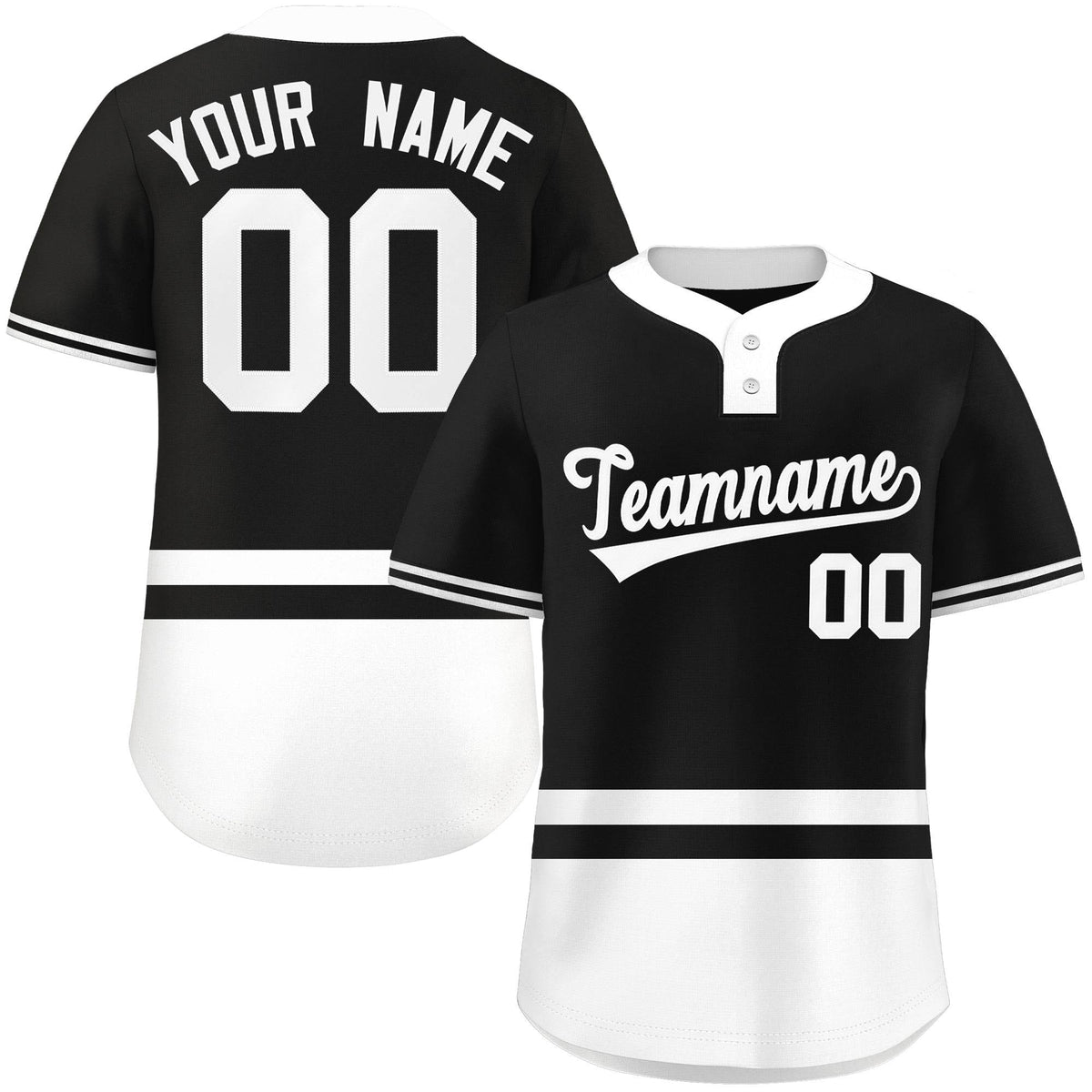 Custom Black White Color Block Personalized Authentic Two-Button Softball Jersey