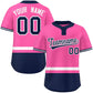Custom Pink White-Navy Color Block Personalized Authentic Two-Button Softball Jersey