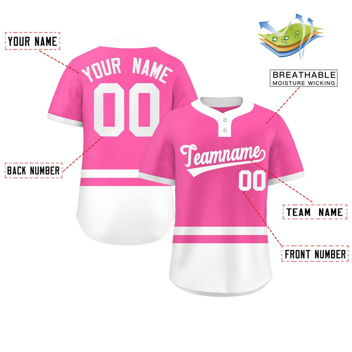 Custom Pink White Color Block Personalized Authentic Two-Button Softball Jersey Limited