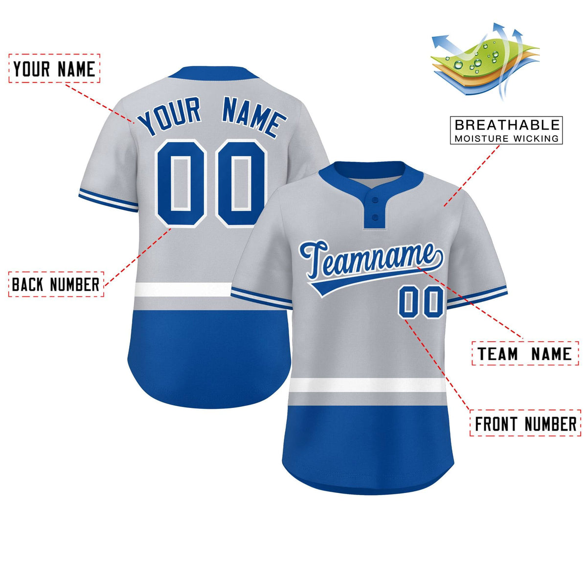 Custom Gray White-Royal Color Block Personalized Authentic Two-Button Softball Jersey Limited