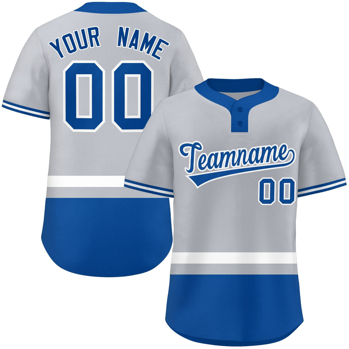 Custom Gray White-Royal Color Block Personalized Authentic Two-Button Softball Jersey