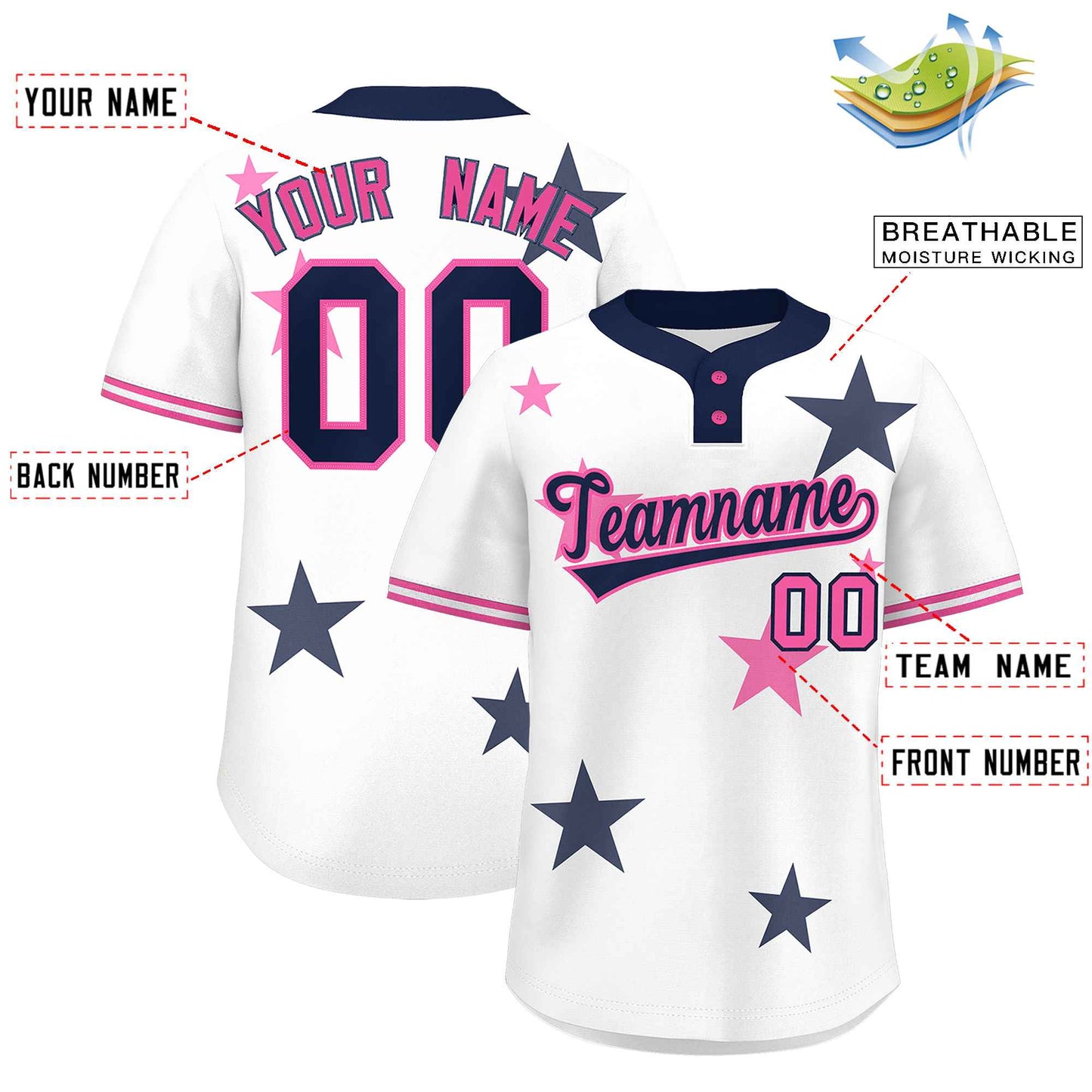Custom White Navy Personalized Star Graffiti Pattern Authentic Two-Button Baseball Jersey Limited