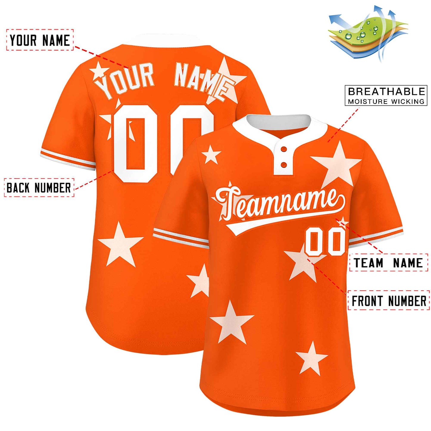 Custom Orange White Personalized Star Graffiti Pattern Authentic Two-Button Baseball Jersey Limited